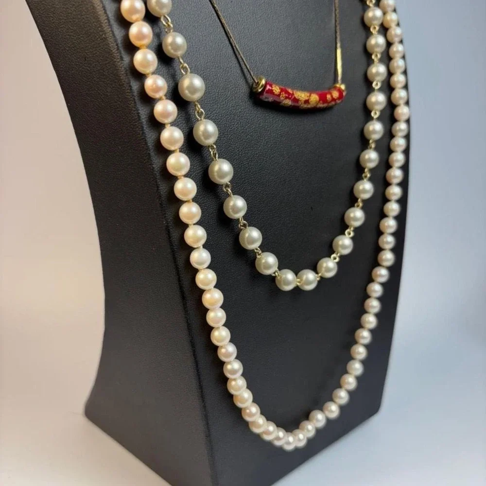 Glam Necklace Lot Vintage Enamel‎ Pearl Gold Tone Metal